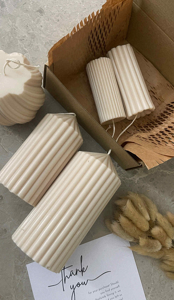Plissé Column Candles Gift Set of 2
